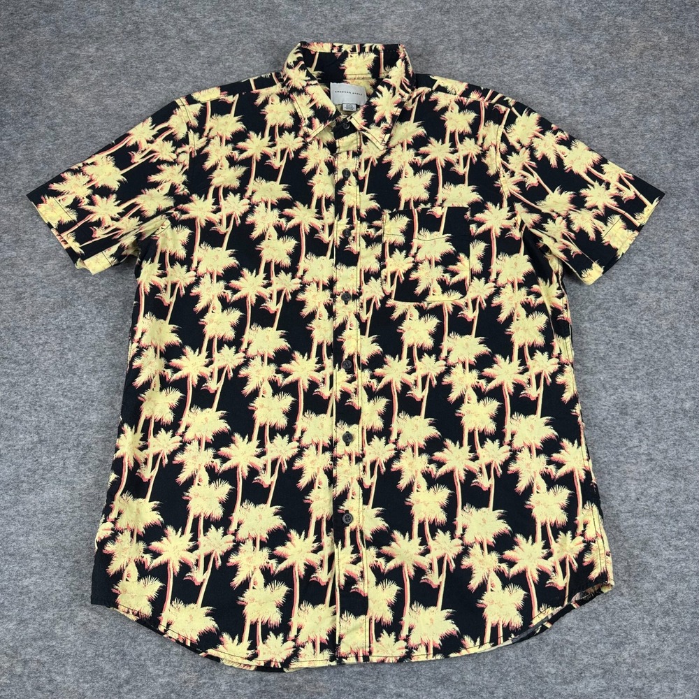 American Eagle Button Up Shirt Electric Palm Trees Hawaiian Cotton Mens Medium M